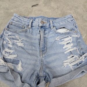 American Eagle Outfitters Blue Distressed Jean Shorts